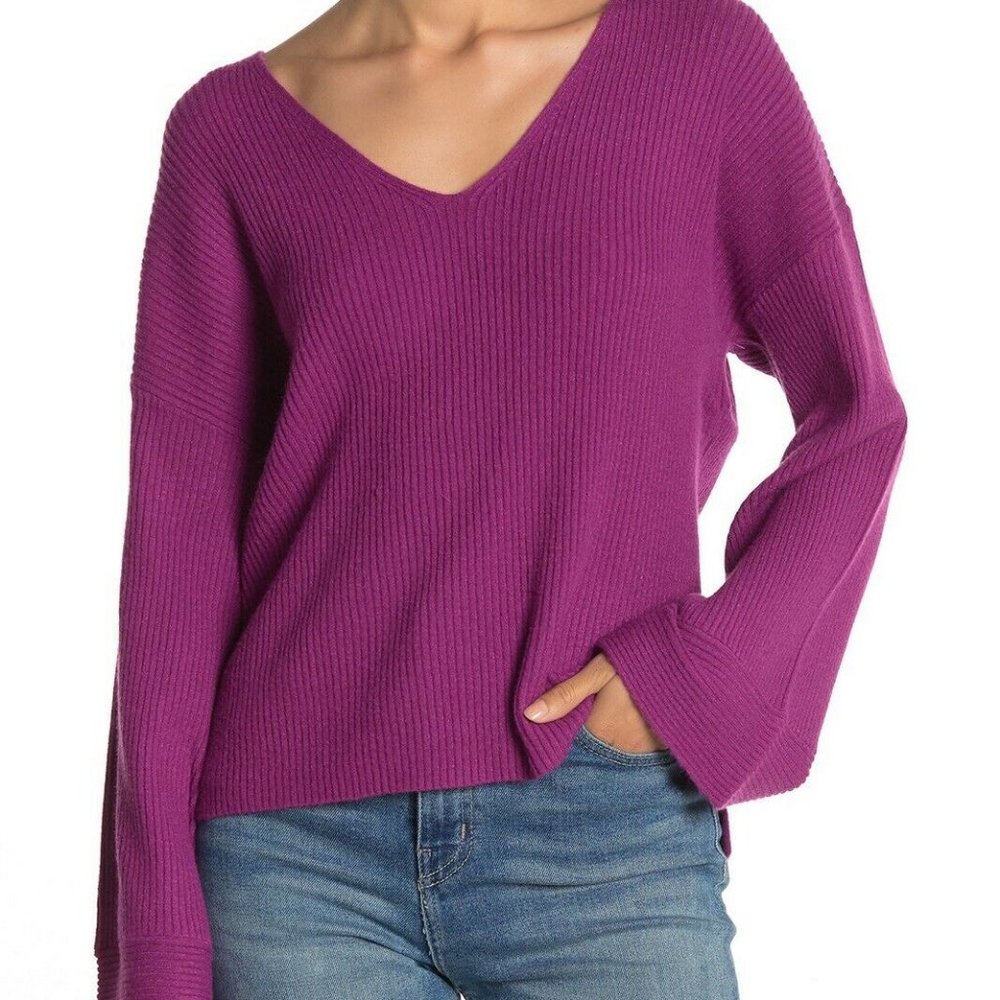 Free Press pink purple long sleeve ribbed knitted